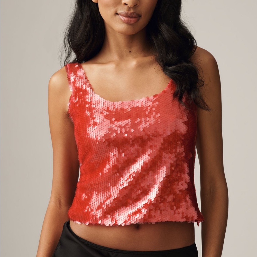 NWT Anthropologie LyreBird Pink Sequin Tank Top Size Medium